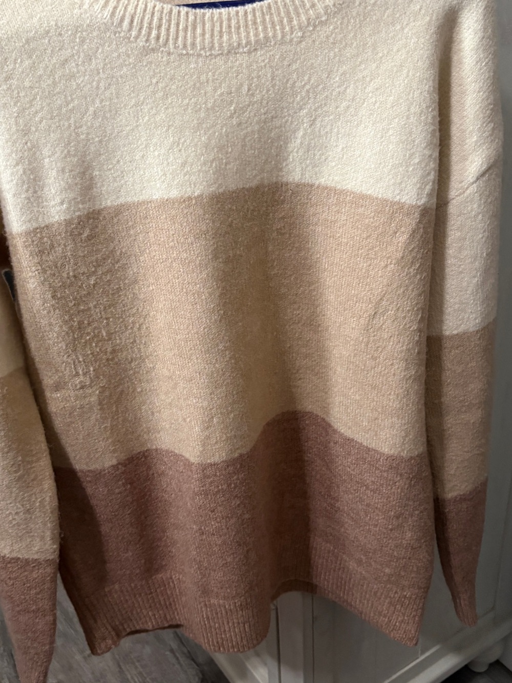 Cozy Colorblock Crewneck Sweater in Cream and Taupe